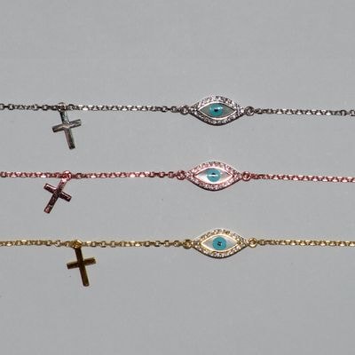 B019 Double Faced Evil Eye Size 2 Bracelet With Cross