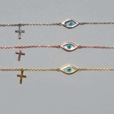 B019 Double Faced Evil Eye Size 2 Bracelet With Cross