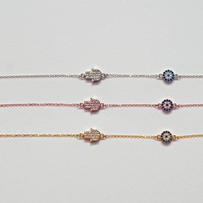 B062 Double Faced Hand Of Fatima Bracelet With Evil Eye