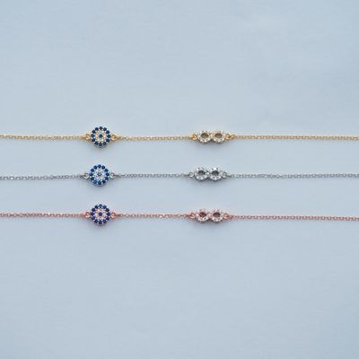 B071 Double Faced Infinity Design Bracelet With Evil Eye Small Size