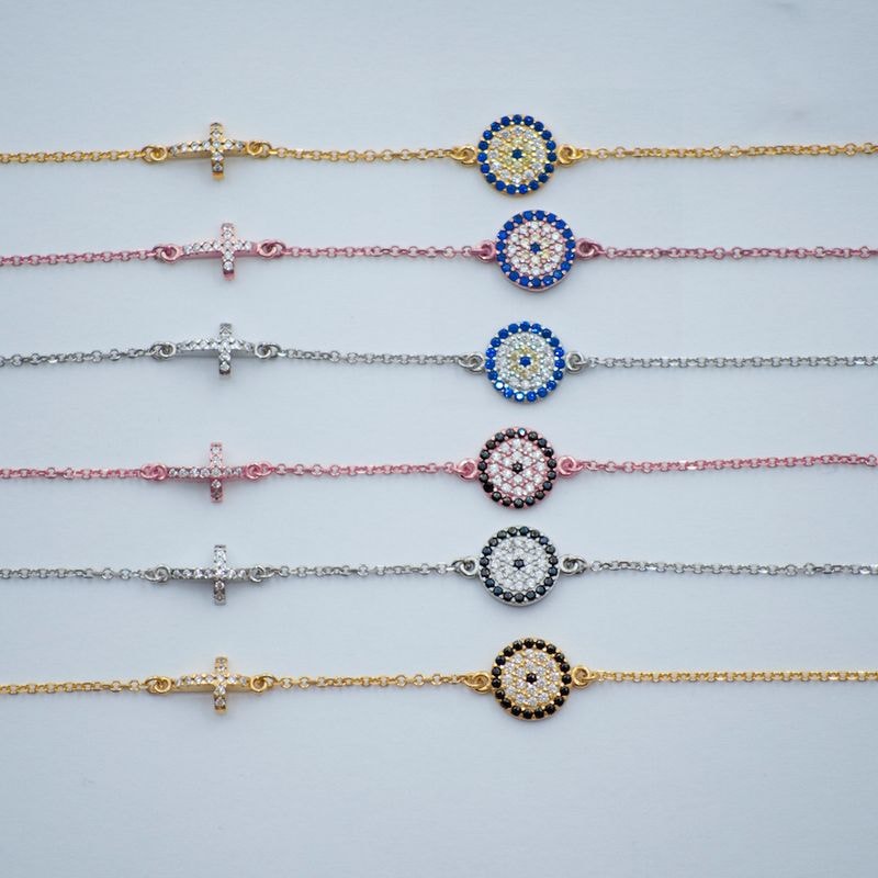 B074 Evil Eye Bracelet With Cross Medium Size