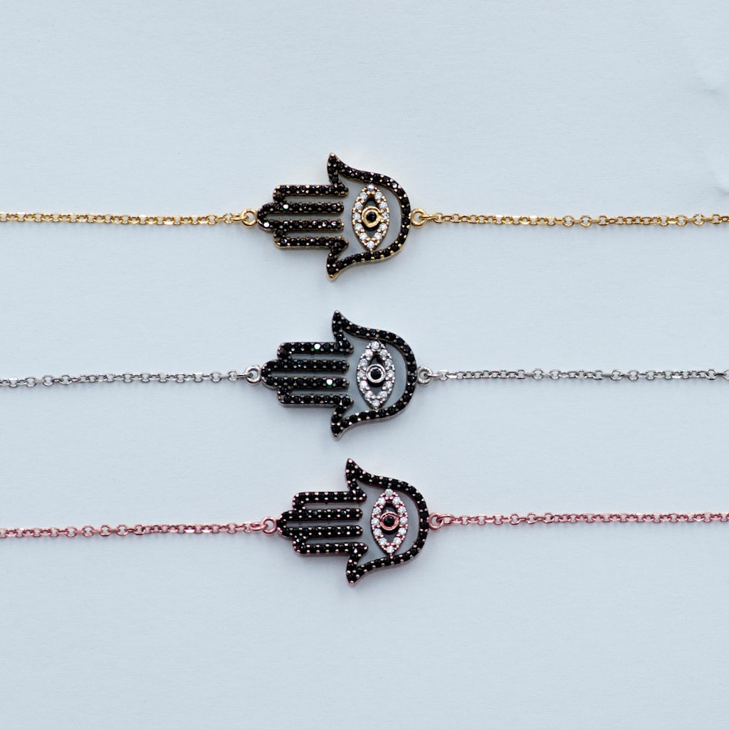 B076 Double Faced Hand Of Fatima Bracelet With Evil Eye Inside