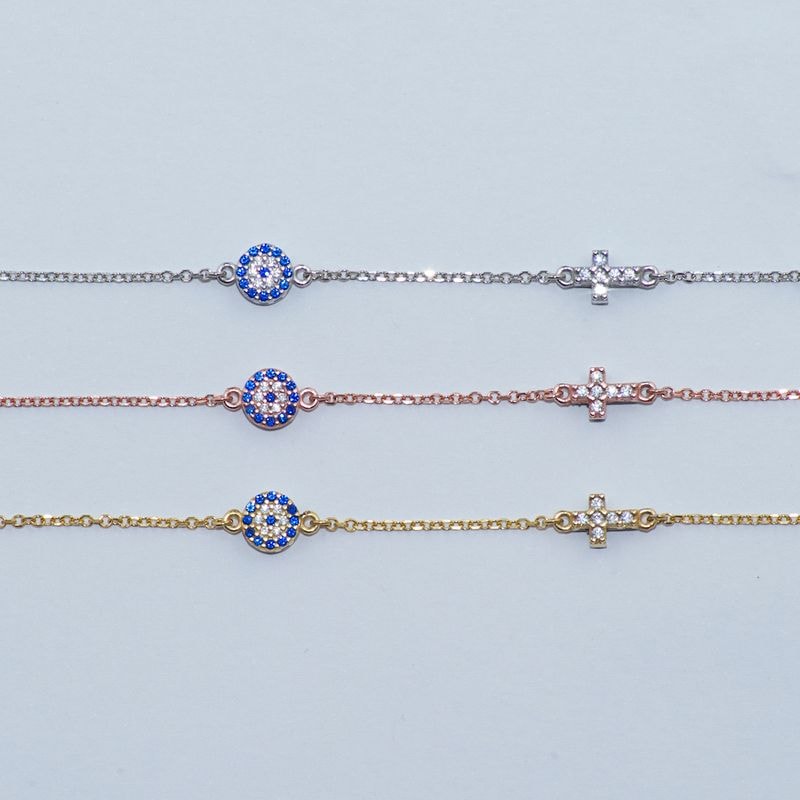 B088 Evil Eye Bracelet With Cross Double Faced