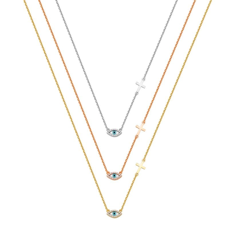 N076 Double Faced Evil Eye Necklace With Mother Of Pearl