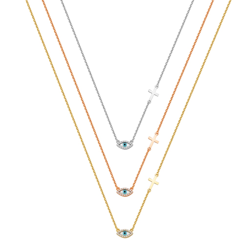 N076 Double Faced Evil Eye Necklace With Mother Of Pearl