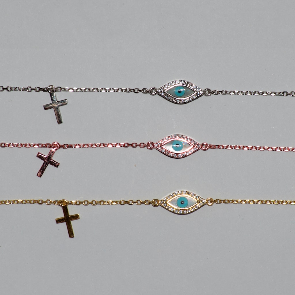 B019 Double Faced Evil Eye Size 2 Bracelet With Cross