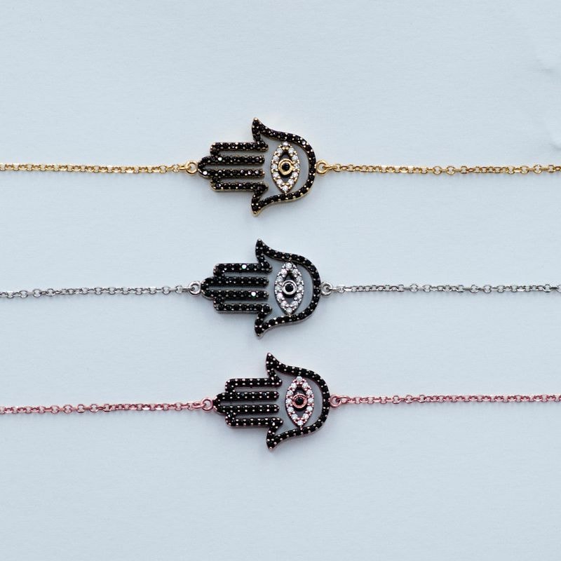 B076 Double Faced Hand Of Fatima Bracelet With Evil Eye Inside