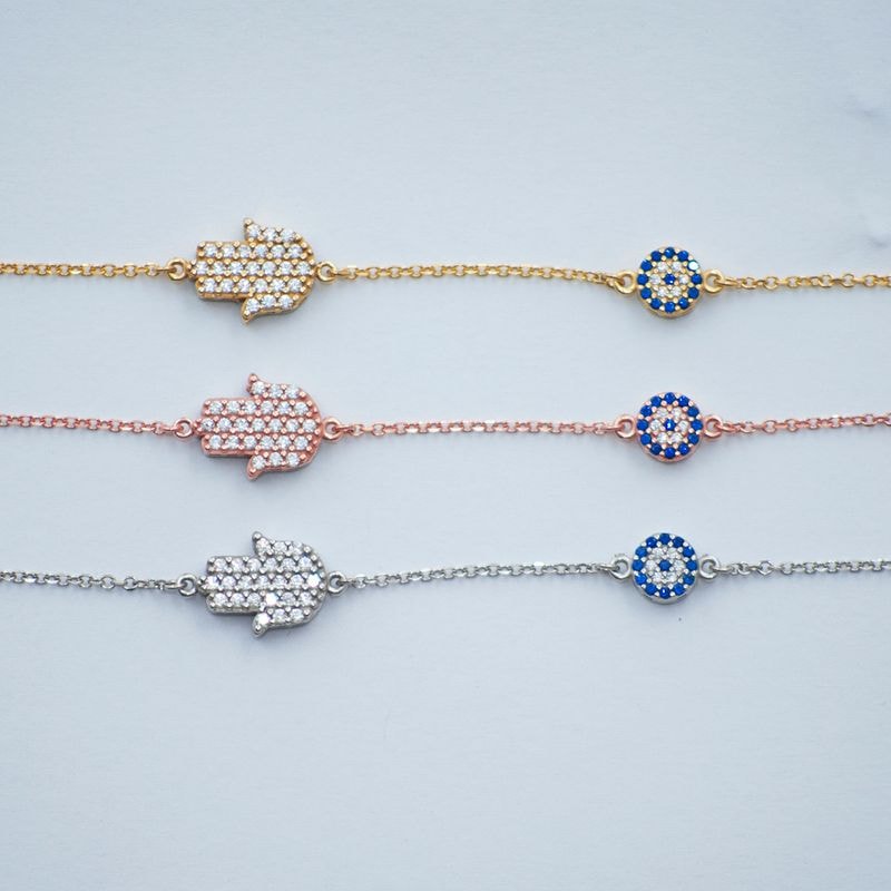 B078 Double Faced Hand Of Fatima Bracelet With Evil Eye